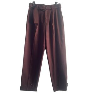 MANGO Belted Pleated Buttoned Hem Trousers Pants Size‎ 6 Brown